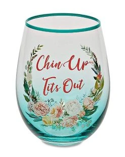 Best Sale ???? Floral Chin Up Tits Out Stemless Wine Glass - 20 oz. ❤️