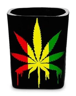 Promo ✔️ Red Yellow and Green Weed Leaf Shot Glass - 2 oz. ✨