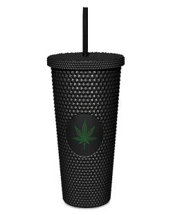 Cheapest ???? Black Weed Leaf Textured Cup with Straw - 24 oz. ❤️
